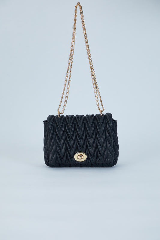 Sac à main en cuir végétalien ondulé - Noir