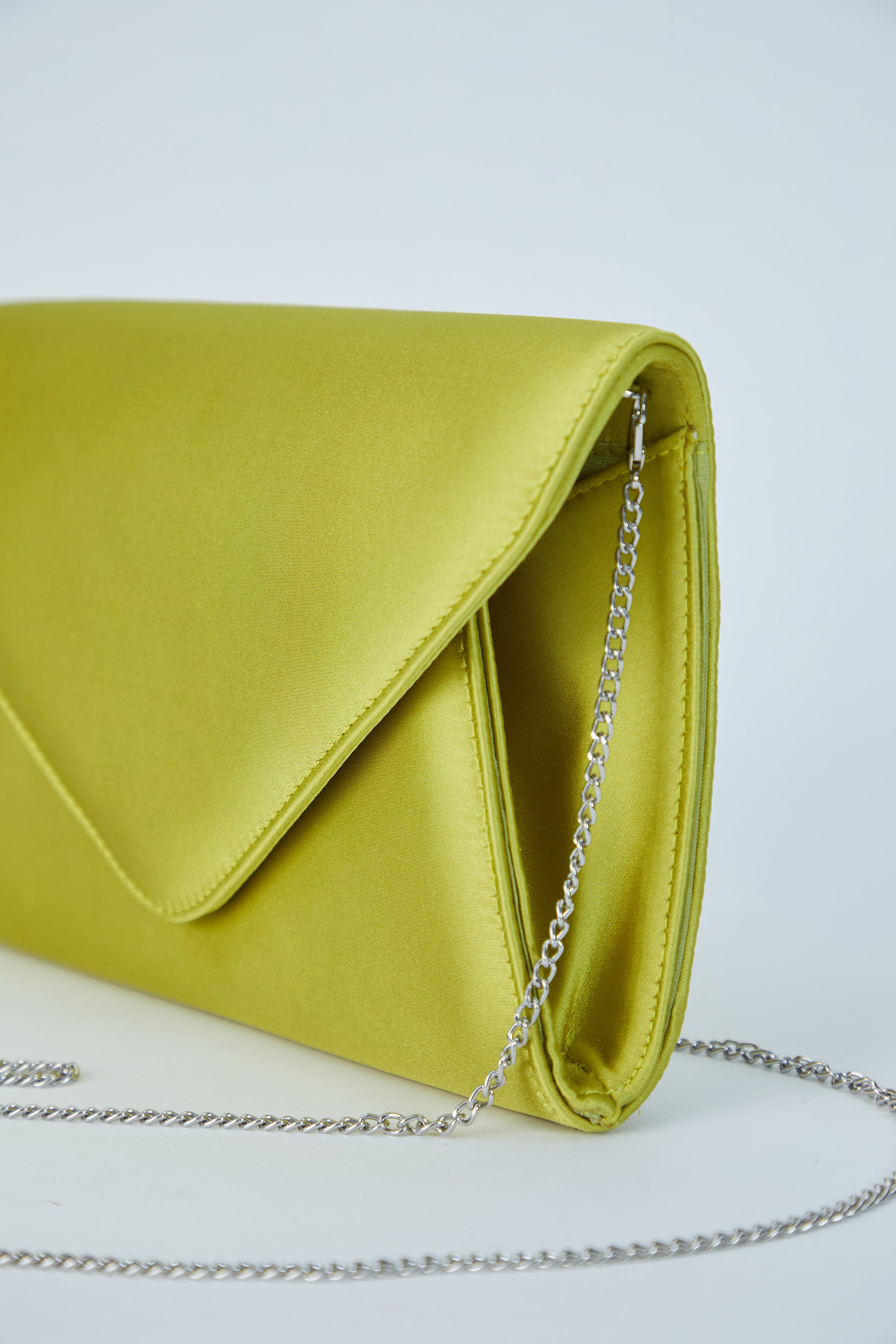 Recycled Satin Clutch Bag - Lime Green