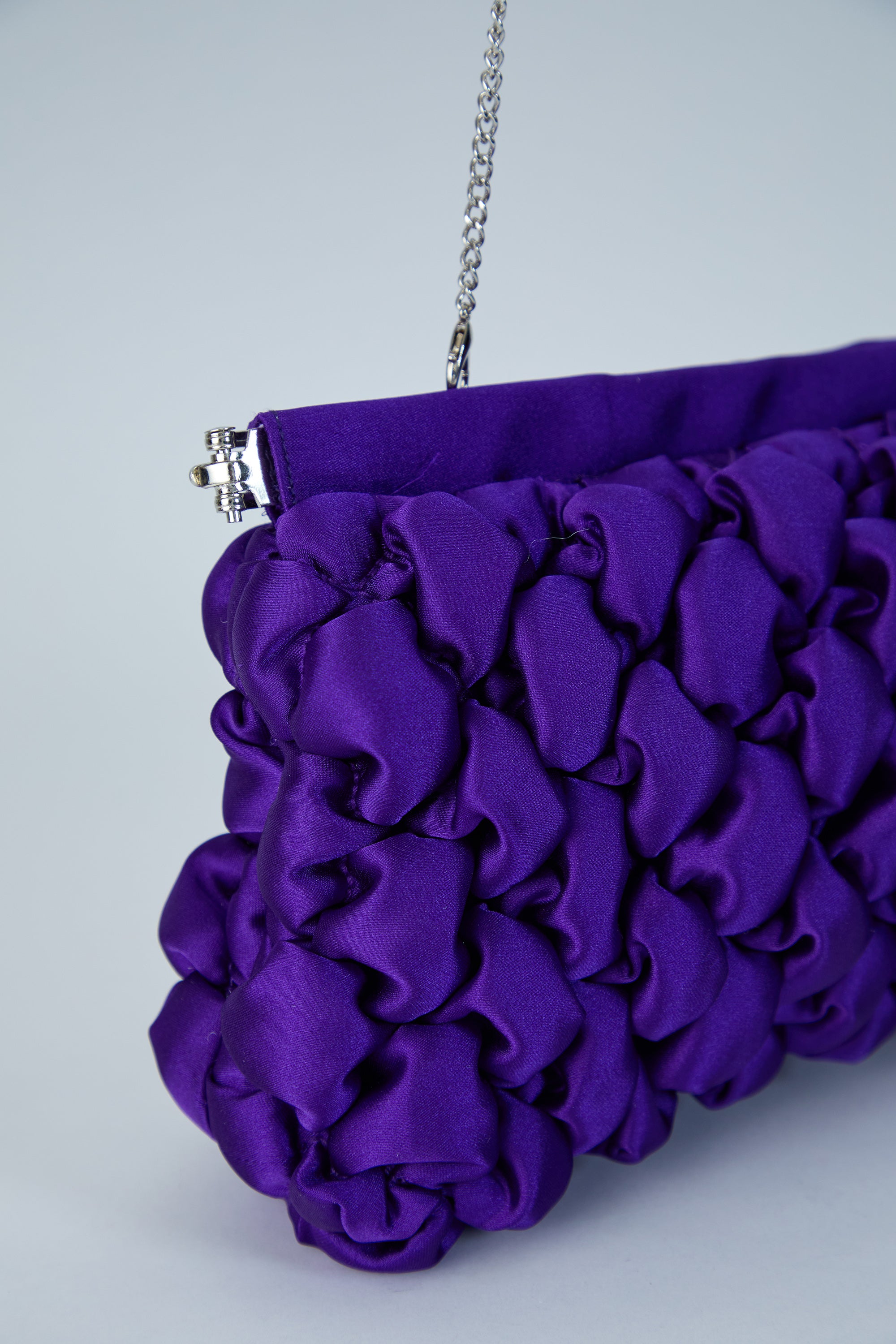 Quilted Satin Clutch Bag - Purple