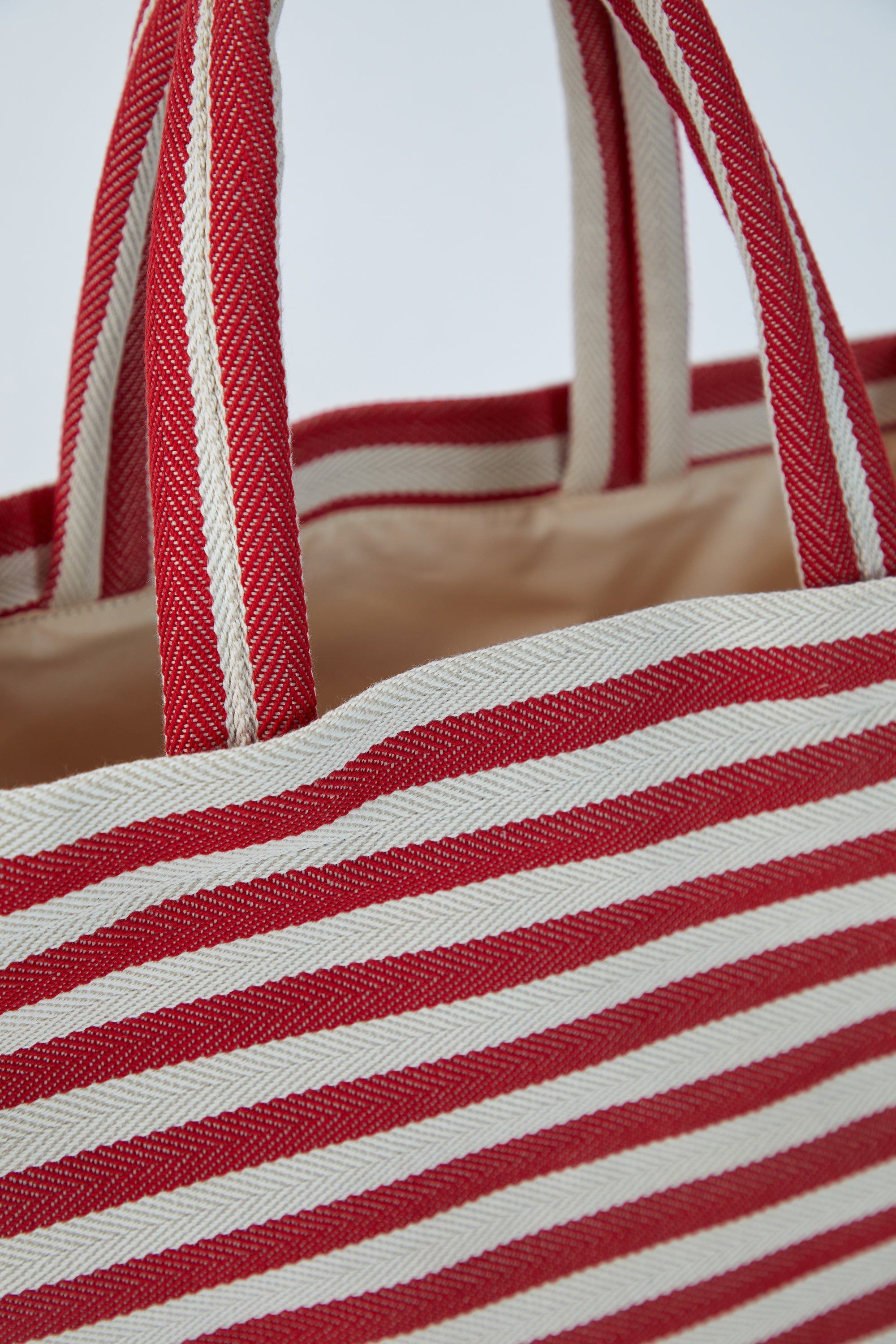 Striped Canvas Tote Bag - Red & White