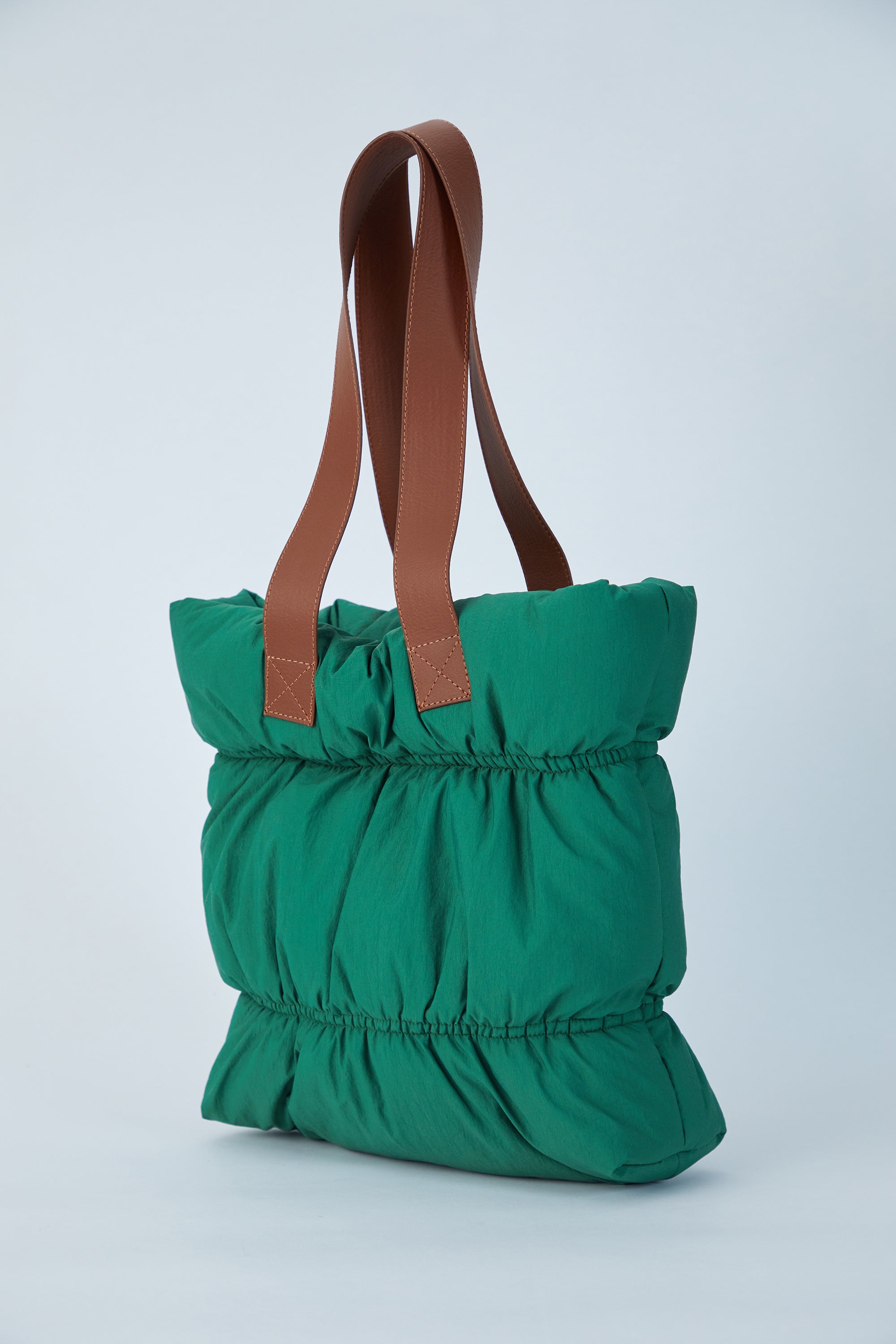 Quilted Puffy Tote Bag - Green
