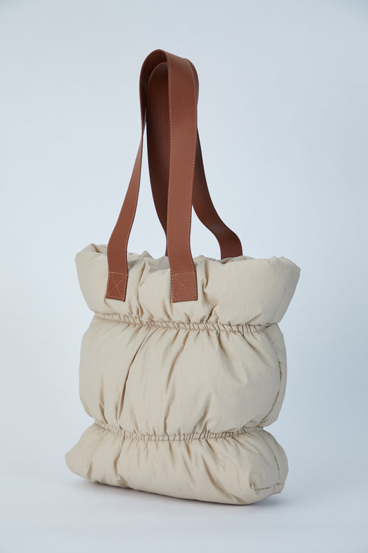 Quilted Puffy Tote Bag - Beige