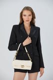 Quilted Vegan Leather Shoulder Bag - Beige